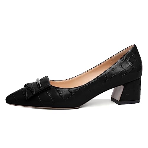 FOWT Women Big Buckle Pointed Toe Pumps Slip on Chunky Block Low Heels Formal Office Evening Shoes Size 4-16 US2