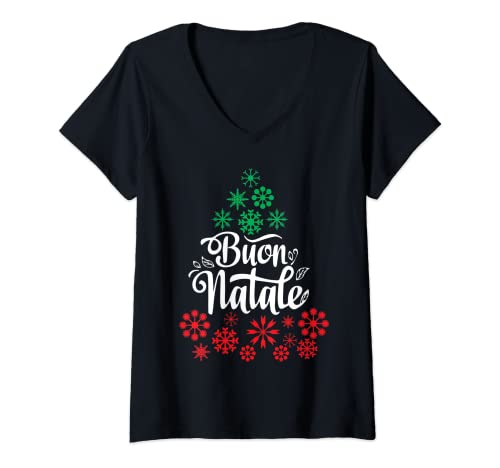 Photo de Femme Buon Natale Sapin de Noël italien Joyeux Noël Italie T-Shirt avec Col en V