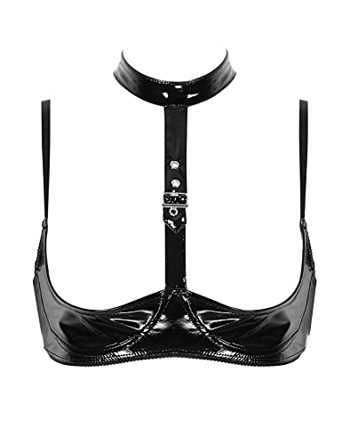 YiZYiF Women's PVC Leather Sexy Lingerie Tops Cage Bra Cupless Bralette Adjustable Clubwear