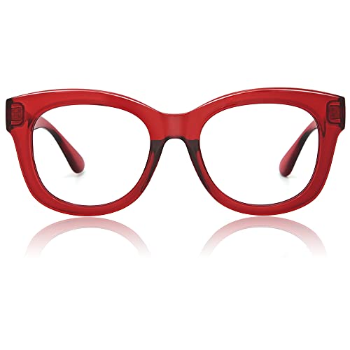 JiSoo Oversized Reading Glasses for Women 2.0, Stylish Designer Readers Women 2.0 with Large Frame,Red