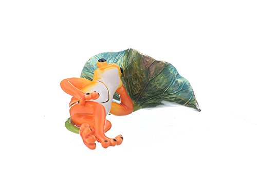 Keren Kopal Frog Lying On Leaf Trinket Box Decorated With Swarovski Crystals #TOP2