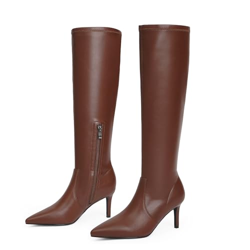 Image of Modatope Knee High Boots Women Pointed Toe Stiletto Heel Tall Boots Side Zipper Dress Fashion Fall Long Boots