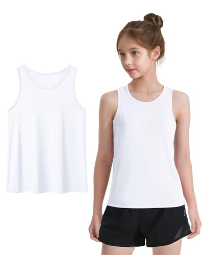 Auranso Girls Tank Tops Racerback Sleeveless UPF 50+ Quick Dry Kids Athletic Shirts Sports Dance Workout Tops