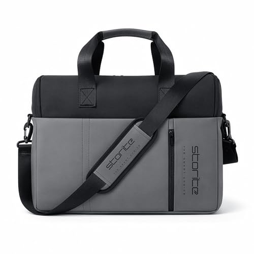Image of Storite Premium Large Laptop Messenger Bag 17 Inch (Grey & Black) | Water Resistant, With Tablet Compartment, Multi Organizer Sections, Professional Shoulder Bag (43 x 37 x 10 Cm)