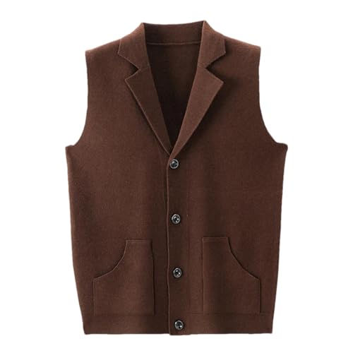 Men Single Breasted Business Waistcoats Solid Color Knit Cardigan Sleeveless Casual Sweater Vest