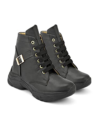 Image of Shoes for Women High Ankle Flat Heel Boot Shoes for Girls with Buckle