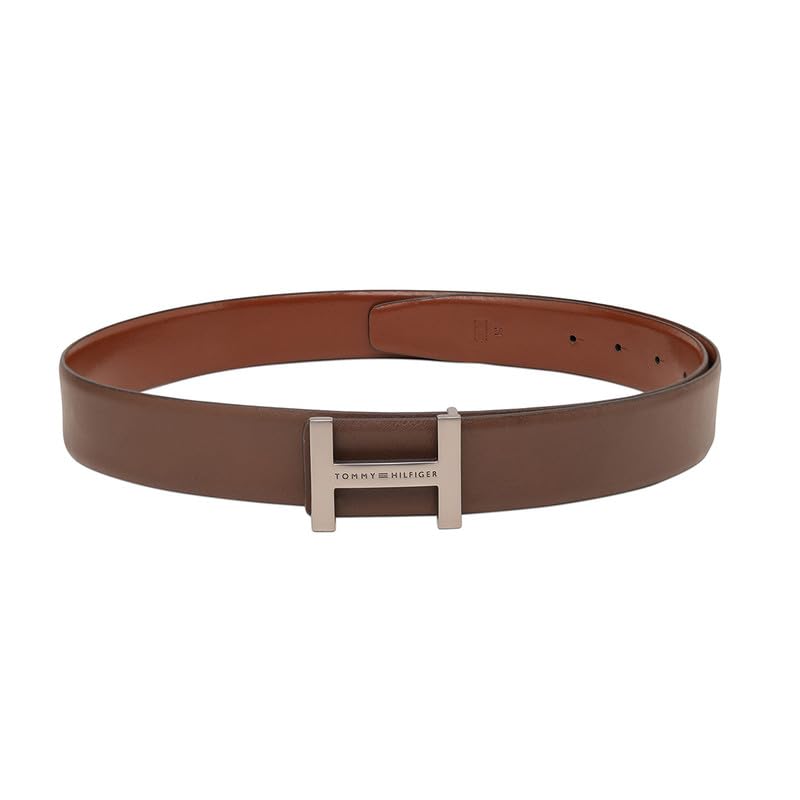 Image of Tommy Hilfiger Men'S Leather Reversible Belt Bulkeley - Matte Gunmetal H Buckle | Perfect For Formal And Casual Wear | Adjustable Waistband | Ideal For Gifting - S (80Cm)