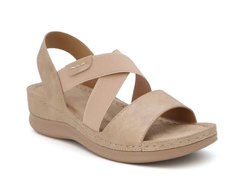 YOKI NOMI-02 Women’s Summer Criss Cross Wedge Slides – Elastic Strap Comfort Sandals, Slip On Wedge Sandals for Women2