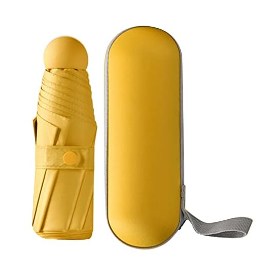 Mini Paraguas del Sol, 6 varillas Paraguas Plegable de Viaje Paraguas de Viaje Portátil Pequeño Paraguas UV con Funda de Cápsula Paraguas Plegable con Bolsa para Paraguas y Estuche de Viaje (Yellow)