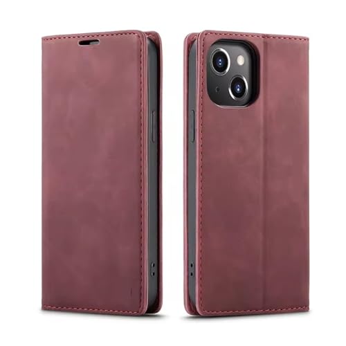 Housse iPhone 16 Pro Max en cuir magnétique haut de gamme bordeaux