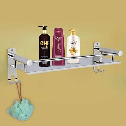 Filox Bath Rack for Bathroom - Multipurpose Stainless Steel Single Layer Multipurpose Wall Mount Bath Shelf Organizer Bathroom Shelf -Chrome Finish, Silver (Shelves - 1, Steel)