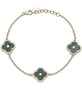 Black Onyx Triple Flower Bracelet in 925 Sterling Silver with Rhodium Plating Adjustable Lobster ...