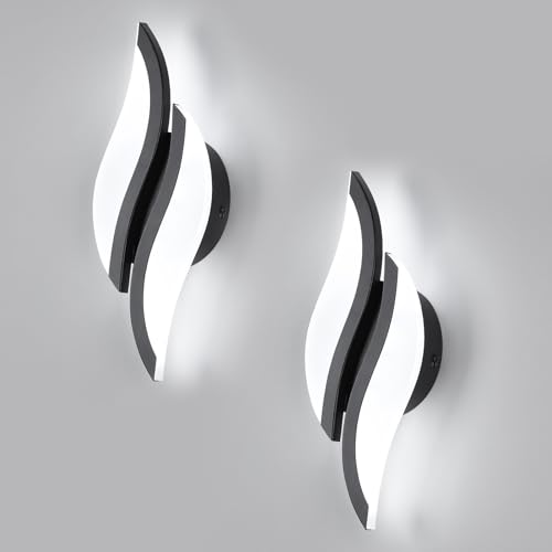 Image of CANEOE 2 Packs Modern LED Wall Sconce 6000K Black Indoor Wall Light Fixtures Acrylic Wall Sconce Lighting for Living Room Bedroom Bedside Bathroom Hallway Stairway Wall Lamp (Black, 2 Packs, 6000K)