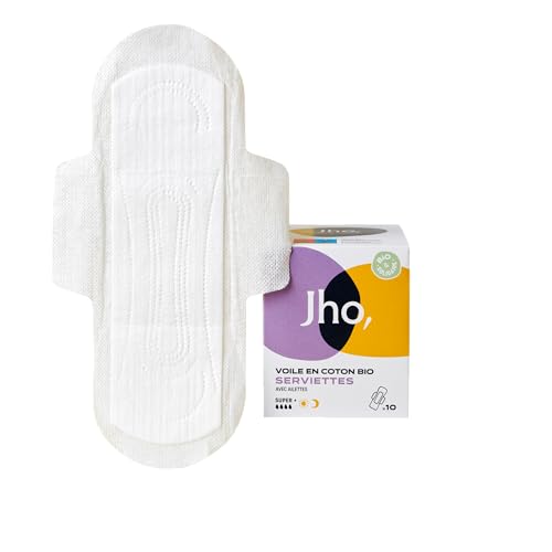 Jho - Serviettes hygiéniques en coton 100% bio (Super + Jour et Nuit, 10)