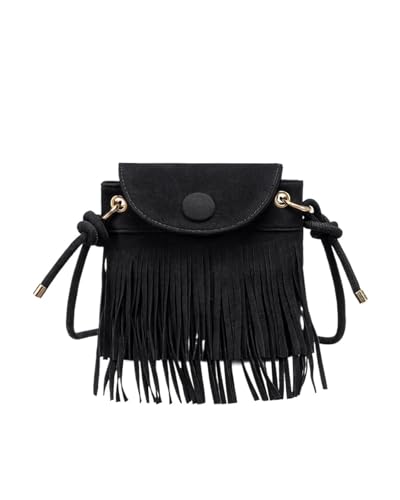Sac bandoulière carré tendance : petit sac à pompons polyvalent noir
