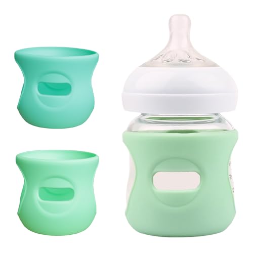 2 Pack Silicone Sleeves Compatible with Philips Avent Glass Baby Bottles 4 oz, to Prevent The Baby Bottles from Breaking, BPA-Free (Green+Light Green)
