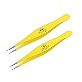 Surgical Tweezers for Ingrown Hair - Precision Sharp Needle Nose Pointed Tweezers for Splinters, Ticks & Glass Removal - Best for Eyebrow Hair, Facial Hair Removal (Yellow)