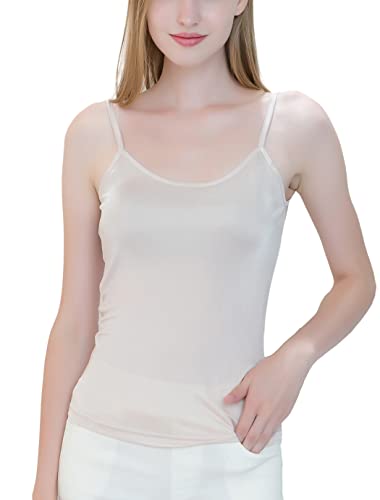 Image of METWAY Womens Silk Camisole /Spaghetti Strap Mulberry Silk Cami Tops /Stretchable Real Knit Silk Tank Undershirt for Layerling