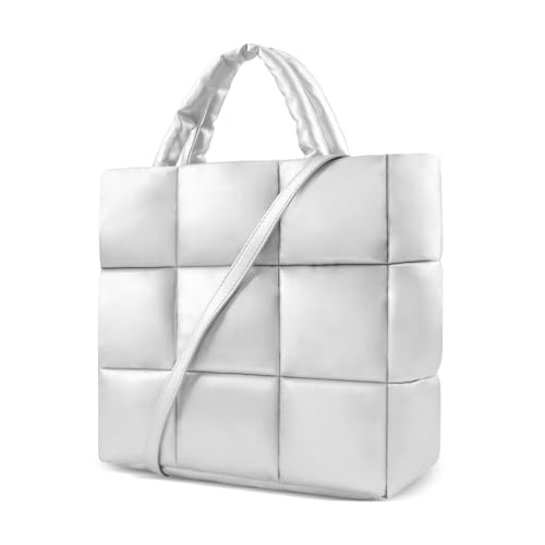 Puffer Handbag for Women Lightweight Quilted Padding Shoulder Bag Cotton Padded Crossbody Bag(Nine-SILVER)