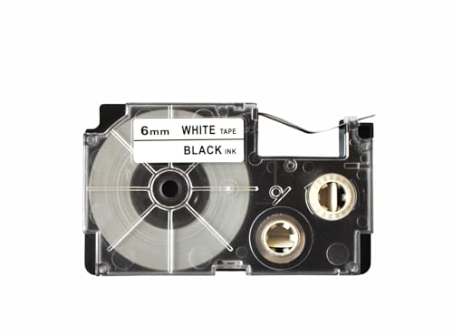 Image of LIVYU LIFE 6mm Label Printer Tape Compatible Label Tape Replacement for Casio KL-120, KL-60, KL-820, KL-7400, KL-G2, KL-HD1 Ez Label Maker, (Black Ink on White Tape -6 mm x 8m-1 Pcs)