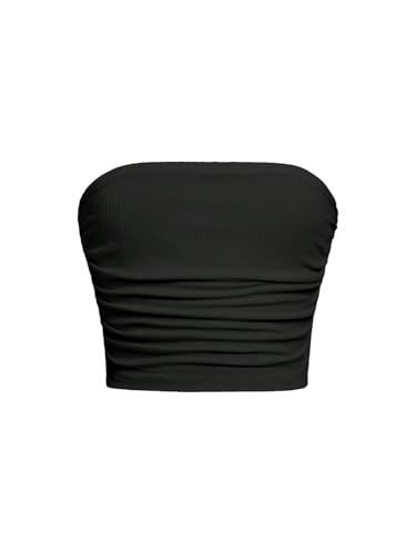 Image of Floerns Girl's Strapless Cropped Tube Top Kids Basic Underwear Ruched Bandeau Tops
