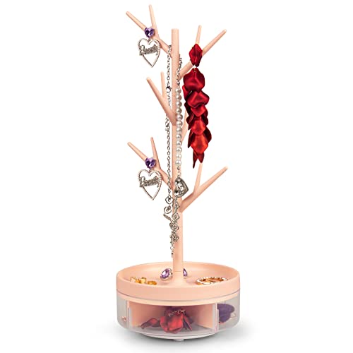 Inmorven Small Jewelry Stand, Jewelry Tree Stand Organizer Earring Holder Necklace Display Tower With Acrylic Jewelry Tray, Storage For Bracelet Ring Ear Studs Watch (Pink) #TOP5