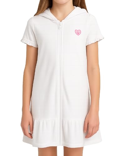 Pink Platinum Girls Swim Cover Up - Full Zip Hooded Ruffled Kids Terry Cloth Bathrobe, Swim Cover Up Dress for Girls (2T-16)3