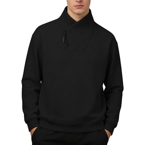 Sweat-shirt homme col montant zippé en maille douce, coupe ample et finitions streetwear soignées