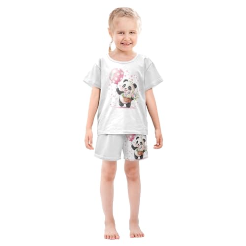 Panda Balloon Flower Pajama Set Short Sleeve Pajamas Shorts Sets Cotton Soft Loungewear Sleepwear 5Y3