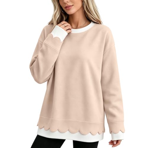 Crewneck Sweatshirts Women Cute Y2k 2 in 1 Scalloped Oversized Sweatshirt - image 1