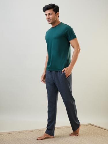 Image of Raymond SleepZ Regular Fit Cotton Modal Blend Solid Pattern Round Neck Loungewear T-Shirt