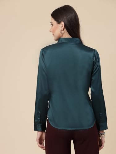 Image of Style Quotient Women Olive Satin Regular Formal Shirt