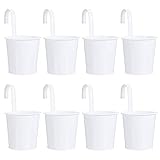 Hemoton 8 maceteros colgantes para balcón, macetero, para barandilla, balcón, jardinera, hierbas, macetero de metal para colgar, para interior y exterior, color blanco