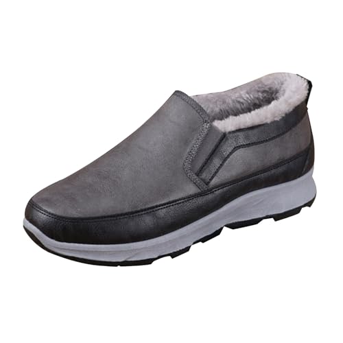 Botas de nieve para hombre, impermeables, con forro cálido, botas de nieve, cómodas botas de invierno, suelas antideslizantes, botines sin cordones, botas térmicas de lana para ocio, gris, 44 EU