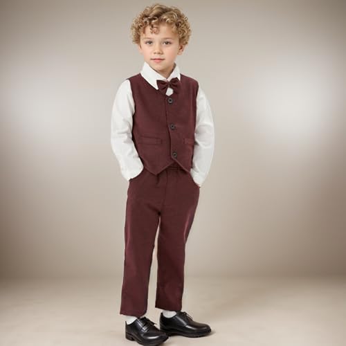 Image of Volunboy Toddler Suit Boys Formal Wedding Guest Dress Outfit | graduation dress clothes, gentleman ring bearer bowtie outfit, back-to-school pants set, birthday photoshoot dressy outfit