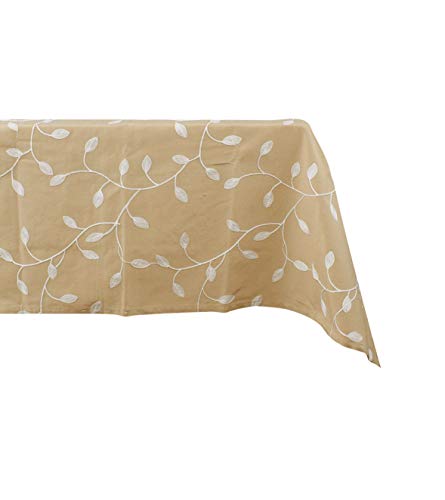 Molaxhome Table Cloths Rectangle Grey Cotton 55X86'',Leaf Embroidered Dust-Proof Tablecloths For Kitchen Dinning Table (53Wx86L, Beige) #TOP1