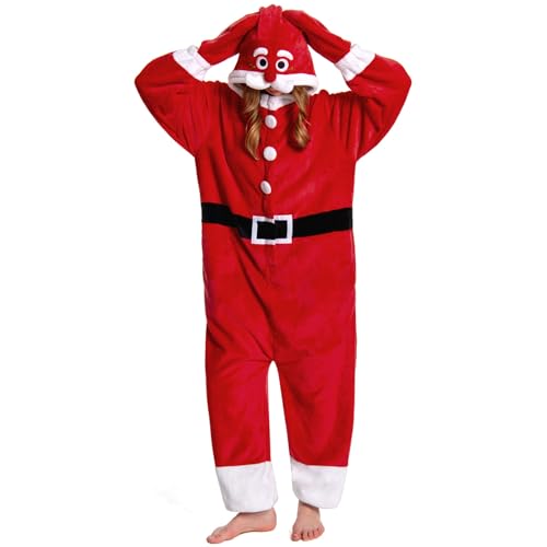 OLAOLA Adult Christmas Costume Unisex Santa Onesie Cosplay Pajamas