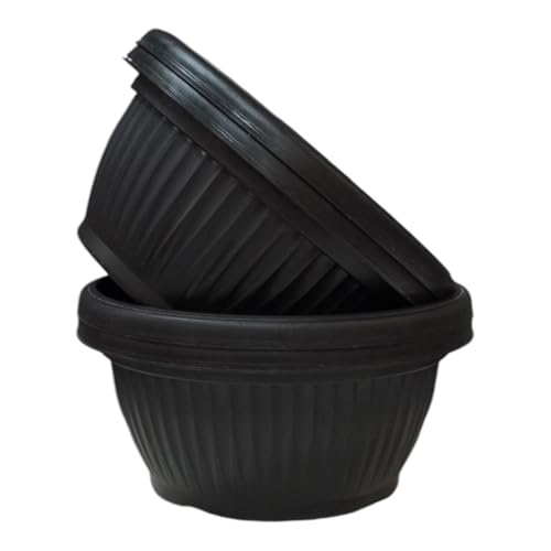 Image of Harshdeep Bonsai Pot - Bello Bowl - Indoor Outdoor Home Balcony Patio Garden Decorative Round Plastic Recyclable Planters Set of 4 (Black)