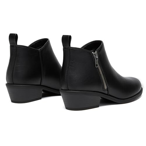 Athlefit Women's Ankle Boots Chunky Low Heel Comfortable Short Boots Round Toe Dress Booties with Side Zipper 5
