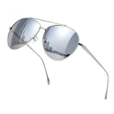 D Lolylad Polarisiert Sonnenbrille Herren Damen, Retro Pilotenbrille UV400 Schutz, Fliegerbrille mit Metall Rahmen für Outdoor Wandern Fahren Golf Angeln Bootfahren (Silber)