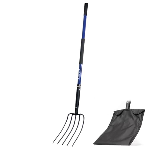 KOLEIYA Pitch Fork,Pitchforks for Gardening with Fiberglass Handle,Pitchfork for Ardwork, Farming, and Outdoors,Garden Fork 5 Tine 57 inches Blue