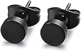 ADAIER Men Women's Stainless Steel Black Stud Earrings of Round Tunnel Plug Post (ED-01) (Diameter: 8mm)