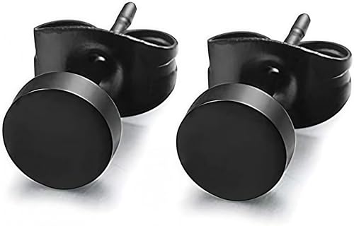 ADAIER Men Women's Stainless Steel Black Stud Earrings of Round Tunnel Plug Post (ED-01) (Diameter: 7mm)