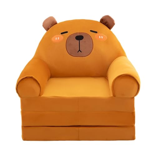 Sofá plegable para niños, sillón reclinable, sofá plegable 2 en 1 para niños, bonito sofá de dibujos animados sin acolchado ni núcleo acolchado (marrón, 120 x 55 x 20 cm)