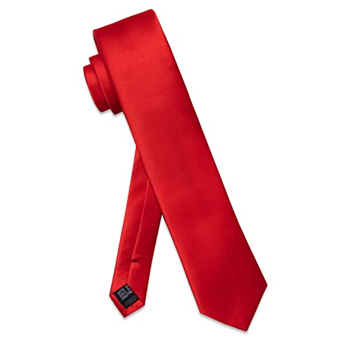 Image of YourTies Skinny Ties for Men Satin 2.4 inch Slim Necktie with Pocket Square Tie Clip Set Solid Color Wedding Party Business