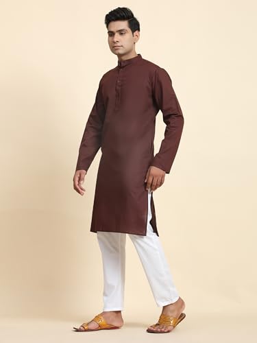 Image of Men's Pure Cotton Solid Kurta Pajama Set Mandarin Collar Casual Yoga Dress