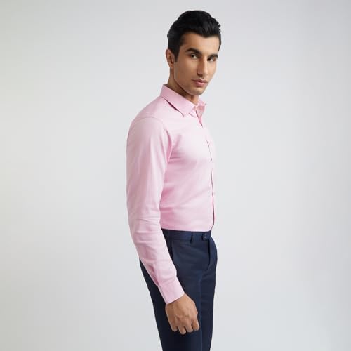 Image of Raymond Men Pure Cotton Slim Fit Structure Pattern Semi Cut Away Collar Formal Shirt