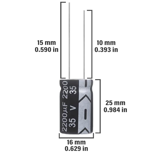 2200uF 35V 16x25mm Electrolytic Capacitor 2200 uF MFD 35 Volt 0.63x0.98in Aluminum Capacitors (Pack of 15)