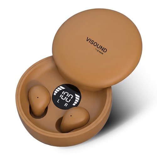 VISOUND Air Skin Tones Invisible Earbuds for Small Ears - Wireless Bluetooth 5.4 Skin-Matching Mini Stemless Ear Buds IPX5 Waterproof Crystal Clear Calls (Golden Toffee)
