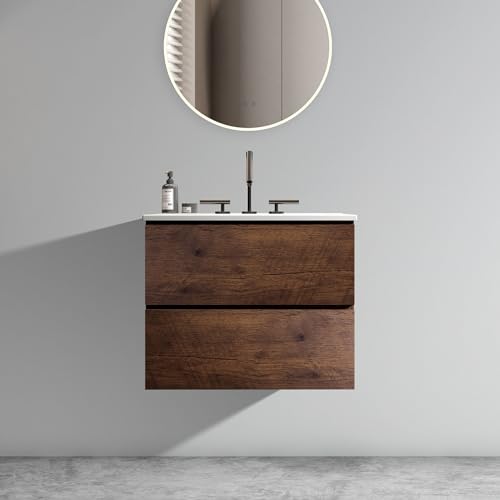 24" Floating Bathroom Vanity with no Sink with Overflow Walnut